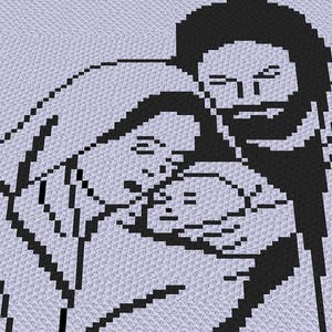 Familj - Virkmönster C2C, Skriftliga instruktioner, diagonal, Korsstygn, Grafit, Virkning, Broderi, etc.