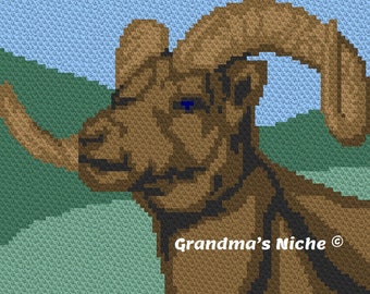 Big Horn Sheep – Crochet Blanket C2C Pattern, “Written instructions”, Tunisian crochet, Graphghan, Cross Stitch, Knitting, latch hook, etc.