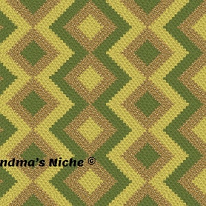 May include: A repeating pattern of green and yellow squares with a brown outline. The pattern is a diagonal weave. The text "Grandma's Niche ©" is at the bottom of the image.