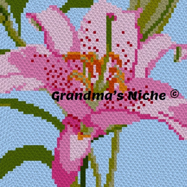 Asiatic Lily - Crochet Blanket C2C Pattern, “Written instructions”, Tunisian crochet, Graphghan, Cross Stitch, Knitting, latch hook, etc.