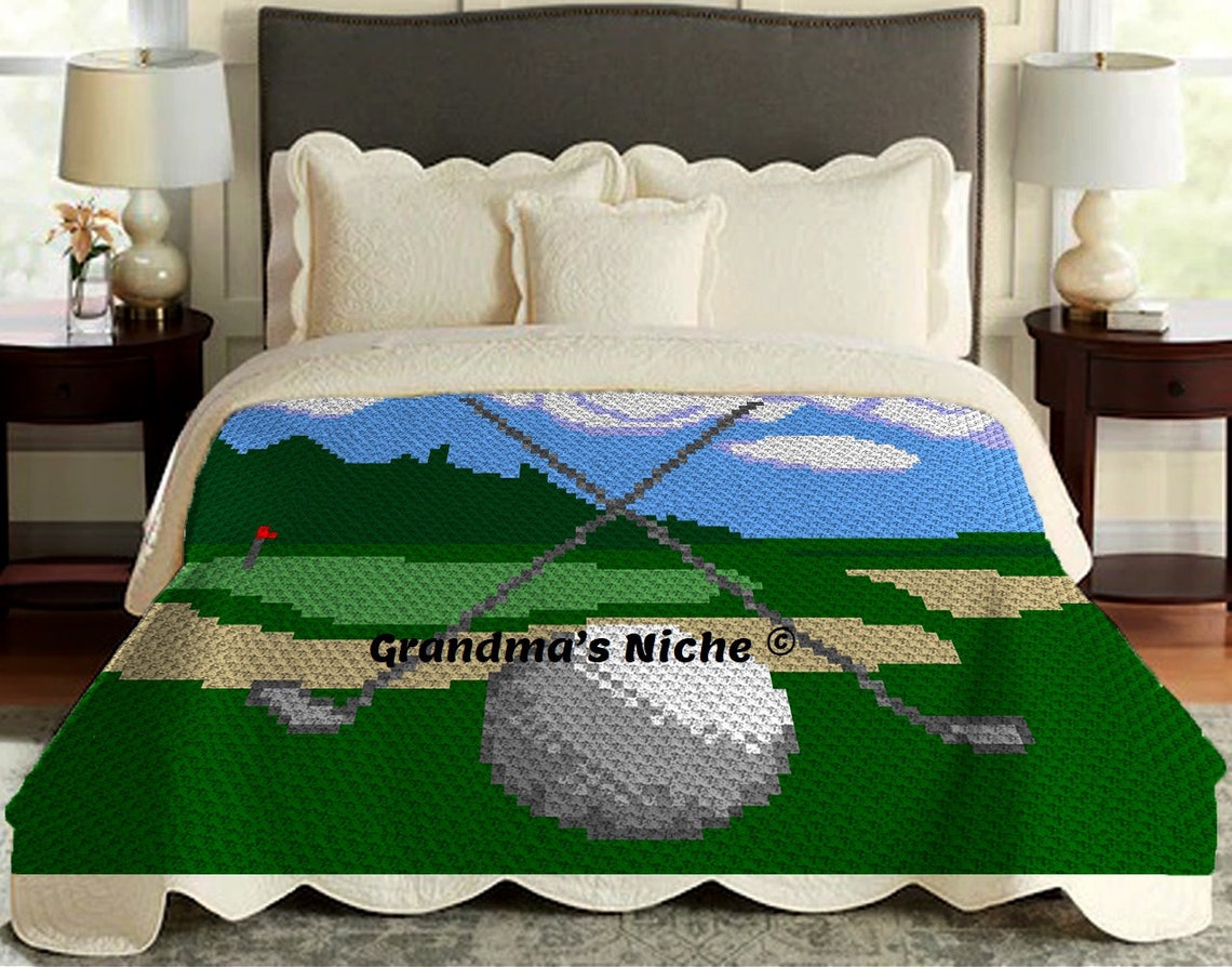 Golf Game Crochet Blanket C2C Pattern written Etsy
