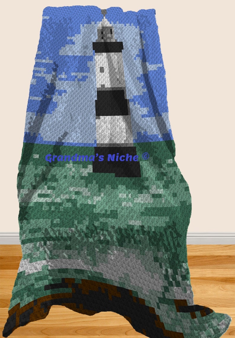 Penmon Lighthouse Crochet Blanket C2C Pattern written Etsy Canada