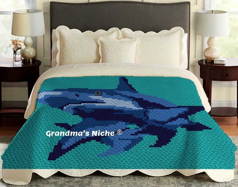 Shark Crochet Blanket C2C Pattern written Instructions Etsy