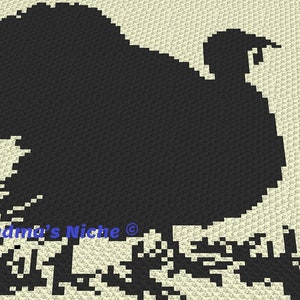 May include: Black and white crochet pattern of a turkey silhouette with the text "Grandma's Niche" in the bottom left corner.