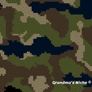 May include: A camouflage pattern in shades of green, brown and beige. The pattern is pixelated and resembles a digital design. The text "Grandma's Niche ©" is in the bottom right corner.