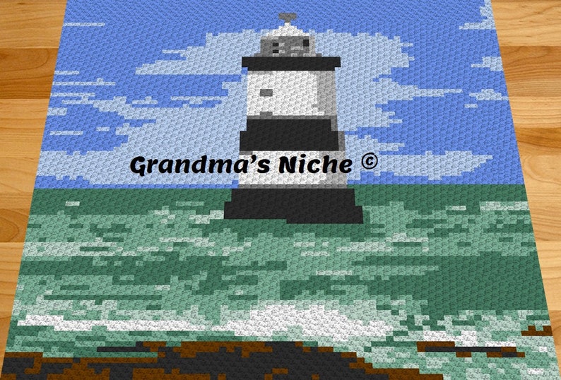 Penmon Lighthouse Crochet Blanket C2C Pattern written Etsy Canada