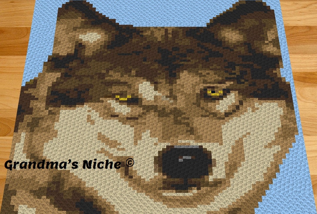 Wolf Crochet Blanket C2C Pattern, written Instructions, Tunisian