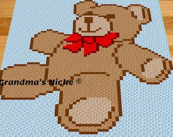 Teddy Bear-Baby Size - Crochet Blanket C2C Pattern, “Written instructions”, Tunisian crochet, Graphghan, Cross Stitch, Knitting, latch hook