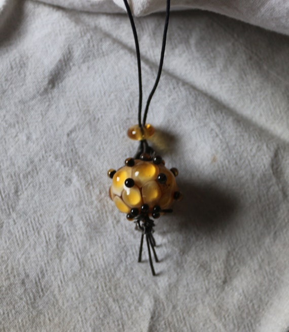 Vintage Yellow Lampwork Glass Bead Necklace