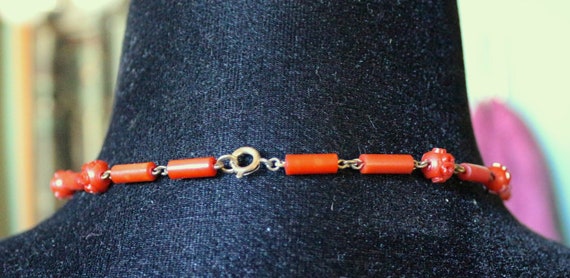 Vintage Faux Bakelite Carved Red Necklace - image 3