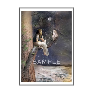 Visita ao luar - Imagem de colagem digital original para download - Imprima seus próprios cartões e arte de parede