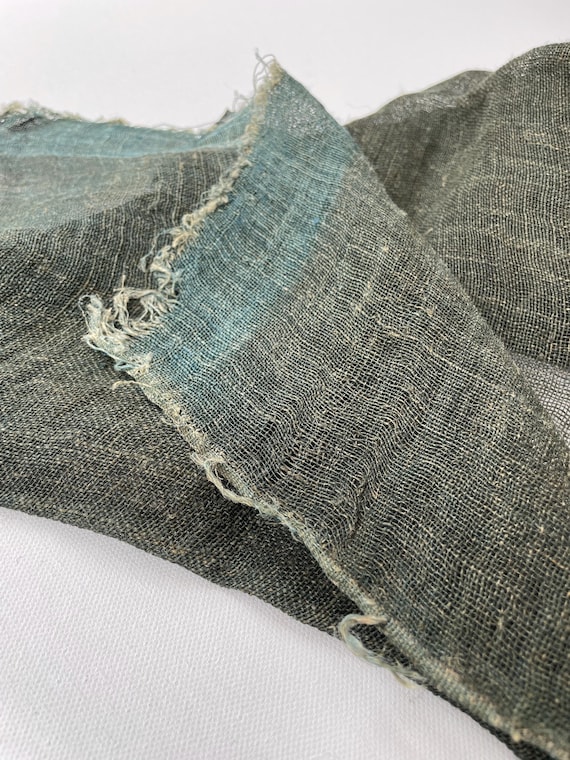 Vintage Japanese cotton or hemp fabric for mosquito net kaya organic dye indigo boro style