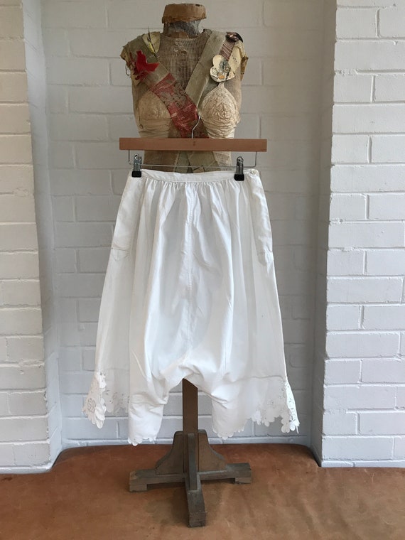 Vintage French white bloomers pantaloons with embr