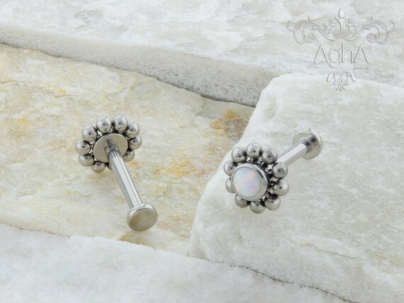 18g-16g Internally Threaded White Opal Tear Drop Cluster Top with Jewels