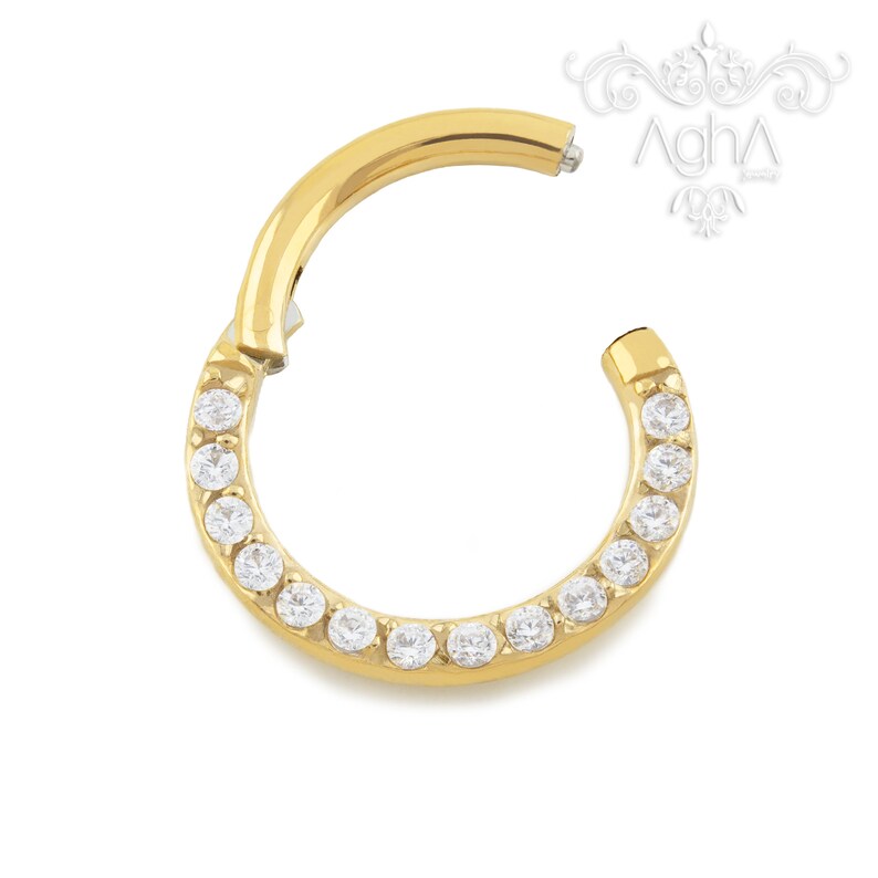 Cartilage Ring Daith Piercings Implant Grade Titanium 18g and 16g Hinged Hoop with Front FACING Cubic ZirconiaHinged Hoop Septum Ring