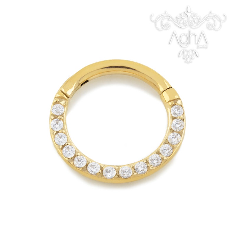 Cartilage Ring Daith Piercings Implant Grade Titanium 18g and 16g Hinged Hoop with Front FACING Cubic ZirconiaHinged Hoop Septum Ring