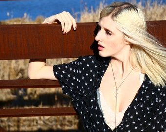 Cadena de cuerpo con cuentas / Burbuja iridiscente y cuentas de cristal