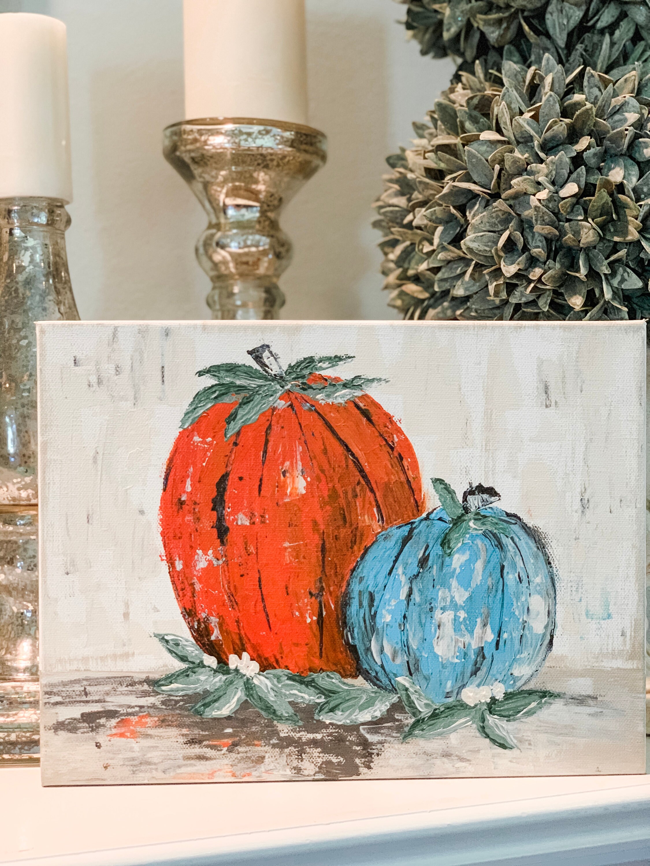Orange & Teal Pumpkin Painting Farmhouse Decor Fall Decor Etsy Nederland