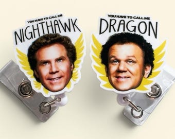 Step Brothers Badge Reel, Lustiger Ausweishalter, Nighthawk/Dragon, Drehbarer Clip, Gürtelclip