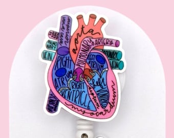 Anatomical Heart Badge Reel, Cardiology Retractable Badge Reel, Badge Holder, Belt Clip, Swivel Clip, MRI Safe, Lanyard, Heavy Duty Badge