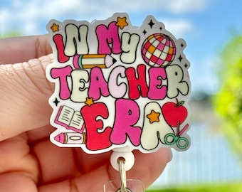 In My Teacher Era Badge Reel, Teacher Retractable Badge Reel, Belt Clip, Swivel Clip, MRI Safe, Lanyard, Heavy Duty Badge, Teacher Gift