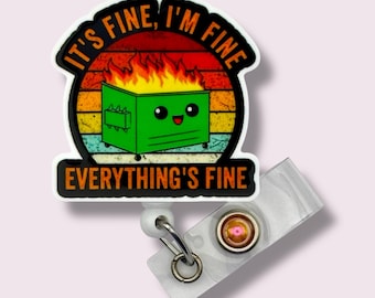 Dumpster Fire Badge Reel, Funny ID Holder, Swivel Clip, Belt Clip