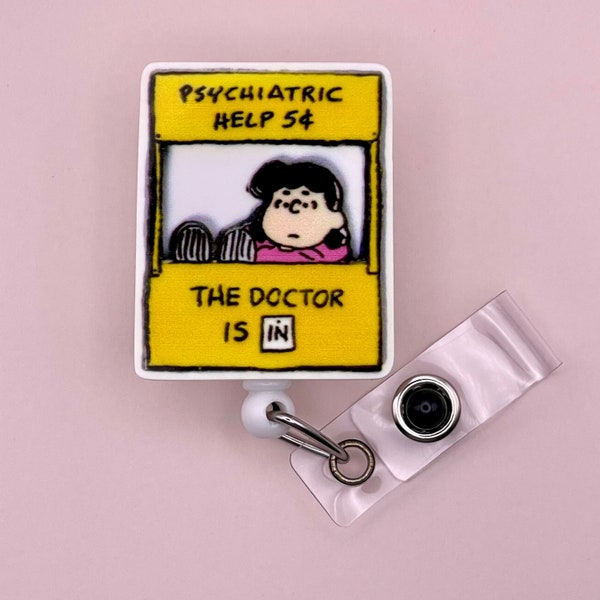 Lucy's Psychiatry Booth Badge Reel, Retractable Badge Reel, Funny Badge Holder, Charlie Brown, Psychiatry, Psychology, Therapist, ID Holder