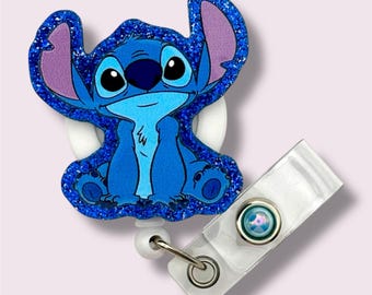 Portatarjetas de identificación de alienígena azul brillante, clip giratorio, clip para cinturón