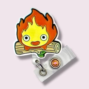 Fire Demon Badge Reel, Character Retractable Badge Reel, Badge Holder, Swivel Clip, Belt Clip, MRI Safe, Lanyard, Anime, Flame, Cartoon