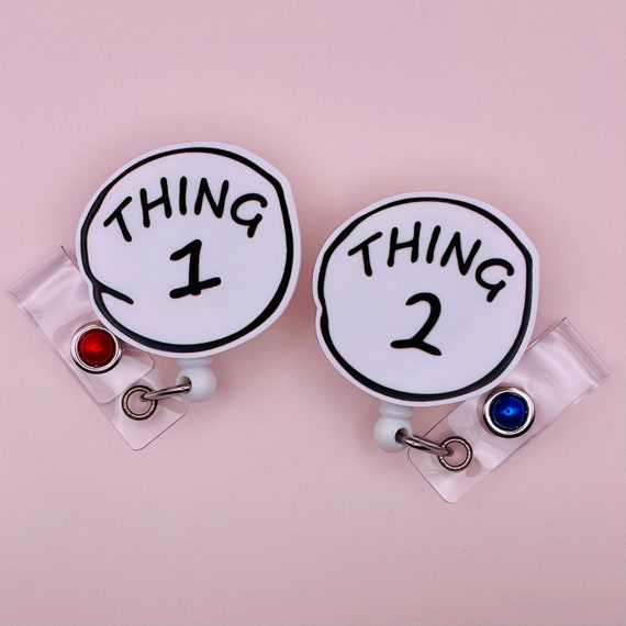 Thing 1 and Thing 2 Glitter Interchangeable Badge Reel | White Thing 1 and  2 Glitter ID Holder | BFF Badge Reels | Cute Healthcare BFF Gift