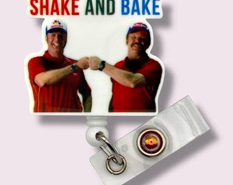 Shake and Bake Badge Reel, Funny ID Holder, Swivel Clip, Belt Clip