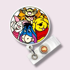 Pooh And Friends Badge Reel, Character Retractable Badge Reel, Badge Holder, Swivel Clip, Belt Clip, MRI Safe, Lanyard, Silly Faces