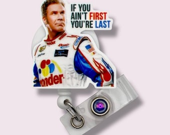 Ricky Bobby Badge Reel, Funny ID Holder, Swivel Clip, Belt Clip