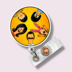 Bob&#39;s Burgers Badge Reel, Character Retractable Badge Reel, Badge Holder, Swivel Clip, Belt Clip, MRI Safe, Lanyard, Cartoon TV Show Badge