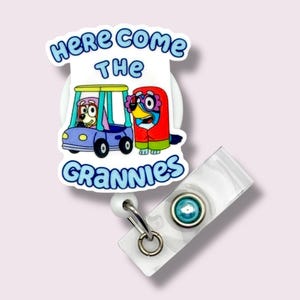 Here Come The Grannies Badge Reel, Blue Dog Retractable Badge Reel, Badge Holder, Swivel Clip, Belt Clip, MRI Safe, Lanyard