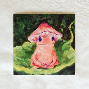 Mushroom Frog Painting Print | 5x5 Acrylic Painting Print on Archival Paper | Cute Cottagecore Wall Art and Home Decor| Pink Frog Animal Art