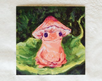 Mushroom Frog Painting Print | 5x5 Acrylic Painting Print on Archival Paper | Cute Cottagecore Wall Art and Home Decor| Pink Frog Animal Art