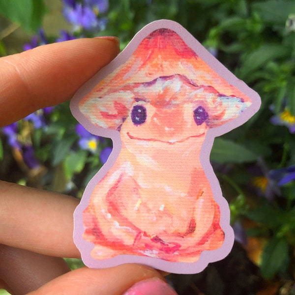 Sticker grenouille champignon | Sticker vinyle 2,5" | Stickers pour ordinateur portable résistant à l'eau | Art cottage | Sticker grenouille mignon
