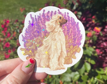 Afghan Hound Dog Art Holographic Sticker | 3.5" Vinyl Sparkly Holographic Sticker | Waterproof Laptop Decal | Great Gift for Dog Lovers