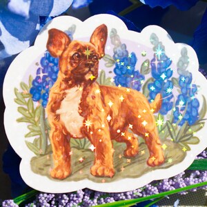 French Bulldog Dog Art Holographic Sticker 3.5 Vinyl Sparkly Holographic Sticker Waterproof Laptop Decal Great Gift for Dog Lovers image 2