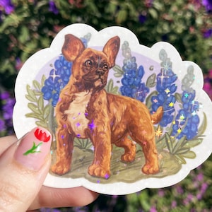 French Bulldog Dog Art Holographic Sticker 3.5 Vinyl Sparkly Holographic Sticker Waterproof Laptop Decal Great Gift for Dog Lovers image 1