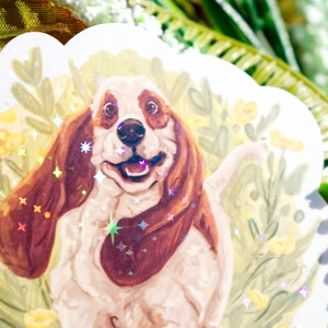 Happy Basset Hound Holographic Sticker 3.5 Vinyl Sparkly Holographic Sticker Waterproof Laptop Decal Great Gift for Dog Lovers image 3