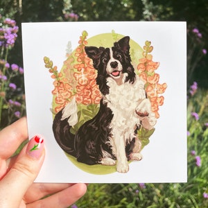 Cute Border Collie Dog Art Print | 5x5 Digital Painting Print on Archival Paper | Cute Dog Wall Art and Home Decor| Gifts for Dog Lovers