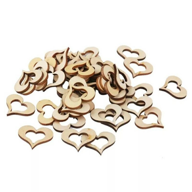 50pcs 40mm30mm20mm10mm Mixed Rustic Wooden DIY Hollow Wood Love Heart Wedding Table Scatter Decoration Accessories