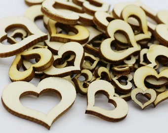 50pcs 40mm30mm20mm10mm Mixed Rustic Wooden DIY Hollow Wood Love Heart Wedding Table Scatter Decoration Accessories