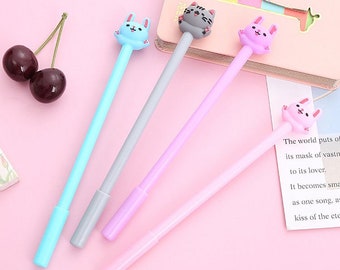 PAFUWEI 4 penne a forma di gatto, 2 penne a forma di gatto, penne kawaii, penne a forma di artiglio di gatto, penne gel nere, cancelleria per bambini, ragazze, ufficio, scuola e