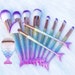 11pcs Mermaid Makeup Brushes Set Fantasy Eyebrow Blending Contour Foundation Cosmetic Beauty Make Up Fish Brush 