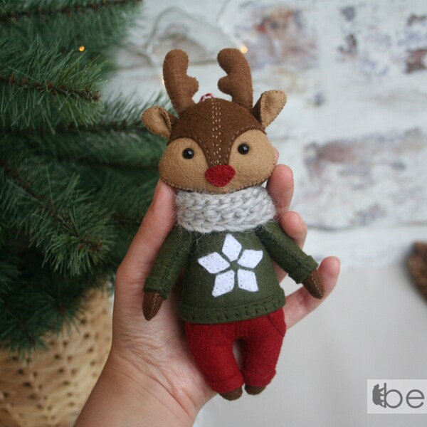 Weihnachten Vintage Hirsch Ornament - in Weihnachten Pullover - ein von einer Art - Wald Weihnachten - Filz Wald kleine Dekorationen - sofort lieferbar