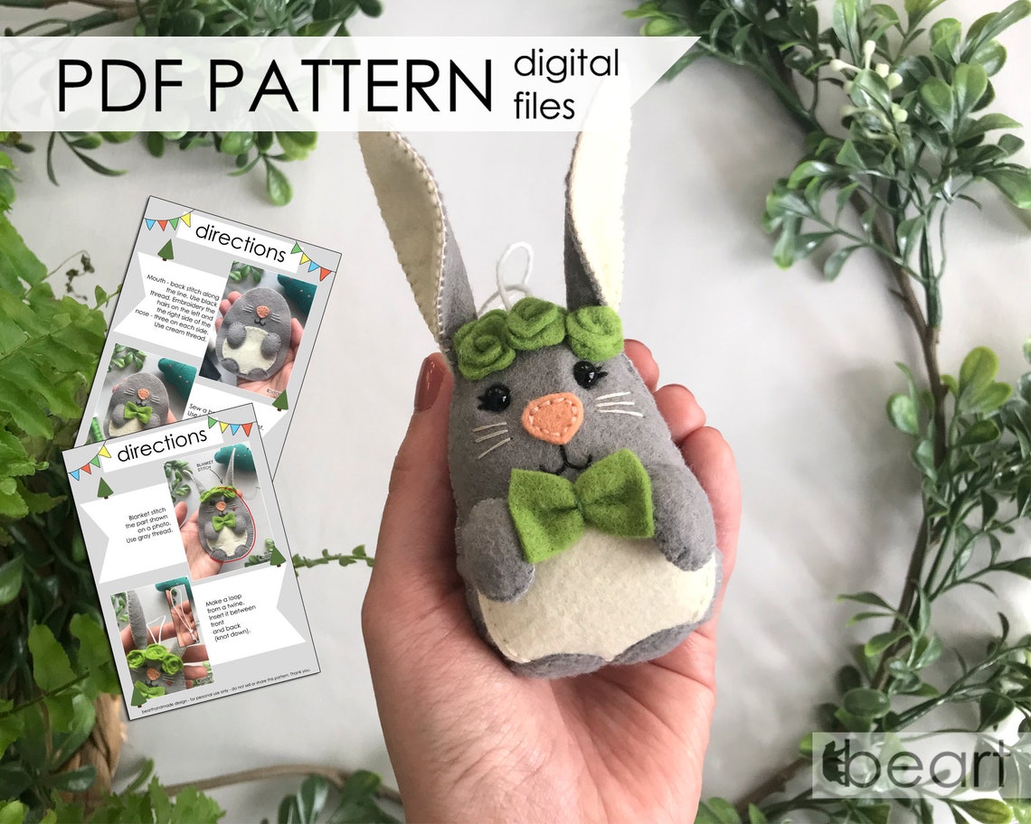 Felt Bunny Ornament - Hare PDF PATTERN - Tutorial Step by Step ...