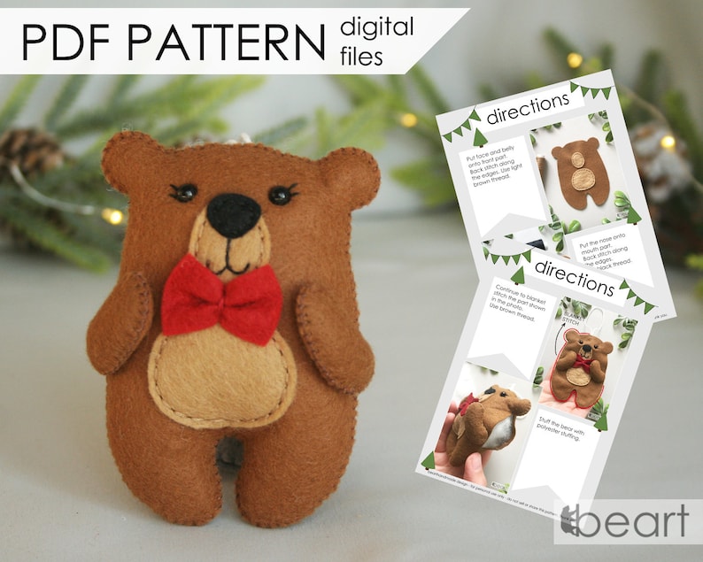 Felt Bear Easy Pattern - PDF PATTERN - Baby Mobile Woodland Ornament ...